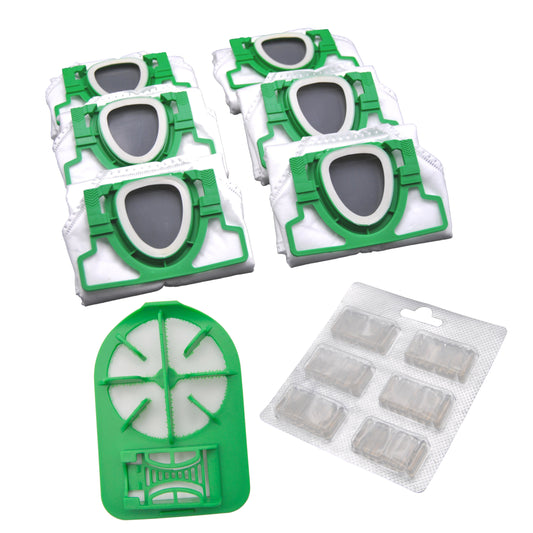 6 Staubsaugerbeutel + Filter + 6 Duftblocks kompatibel Vorwerk Service Station RB7